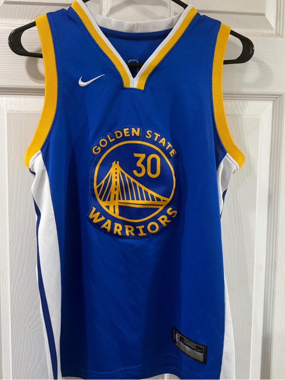 Nike Youth Warriors Blue and Yellow Stephen Curry Basketball Jersey